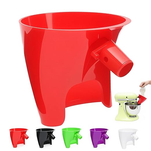 Red Flour Funnel for Kitchenaid Mixer, Anti-Splash Accessory, Compatible with 5 Qt Tilt-Head Models (KSM150) and Bowl Lift, Easy Pour AMD Clean Kitchen Aid Funnel Attachment