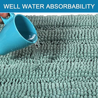 H.VERSAILTEX Bathroom Rugs Bath Rug Set 2 Piece Bathroom Contour Rug Toilet Mat Sets Non Slip Contour Bath Rug Ultra Thick Water Absorbent Striped Bath Mats(20" x 32" Plus 20" x 20" U, Eggshell Blue)