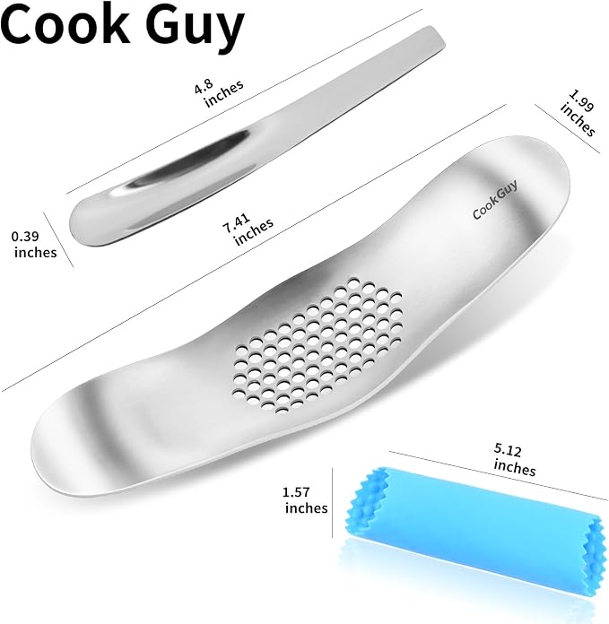Cook Guy Garlic Press Rocker Set -304 Stainless Steel Premium All-Steel Garlic Mincer, Crusher, Peeler, and Scraper Tool for Effortless Mincing –Dual-Handle Garlic Grinder(B0201)
