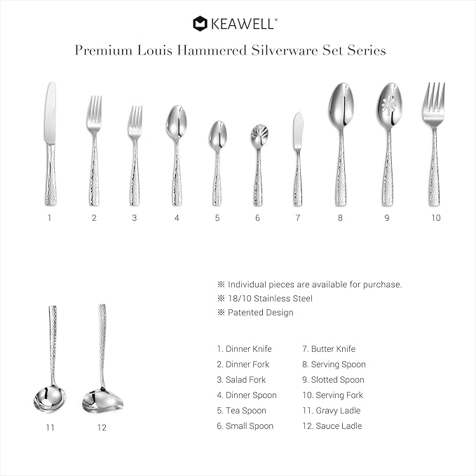 KEAWELL Premium 8-Piece 7.6 inch Louis Hammered Fork Set, 18/10 Stainless Steel, Squared Edge with Smooth Rounded Edges for Enhanced Comfort, Dishwasher Safe (8, 7.6" Salad Fork)