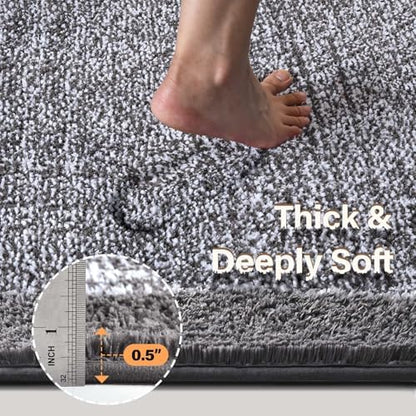 Long 2x4 Ft (48''x24'') Bathroom Rugs, Non Slip Washable Bath Mat Grey