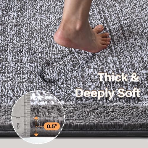 80x24 Long Bathroom Rugs Non Slip Washable, Soft Absorbent Bath Mat Grey