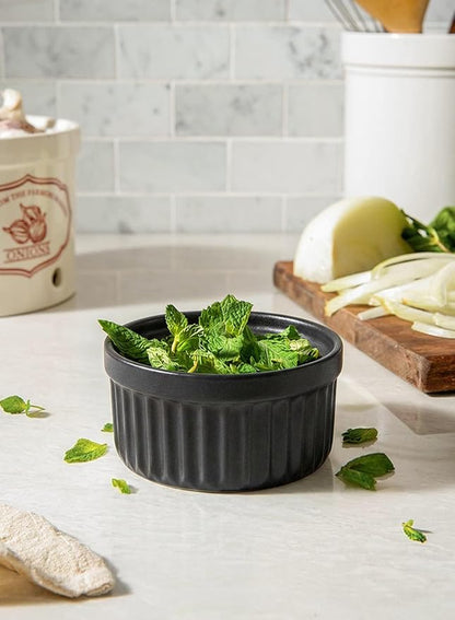LE TAUCI Ramekins 8 OZ Oven Safe, Creme Brulee Ramekins, Pudding Custard Cups Souffle Ramiken, Dipping Sauce Dishes, Ceramic Ramekin Bowls Set of 6, Crude Black