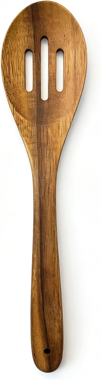12 Inch Large Acacia Wooden Spoon, Slotted Spoon with Hole Cooking Spoon, Non-Stick Kitchen Utensils for Mixing, Stirring, Serving & Baking ﻿