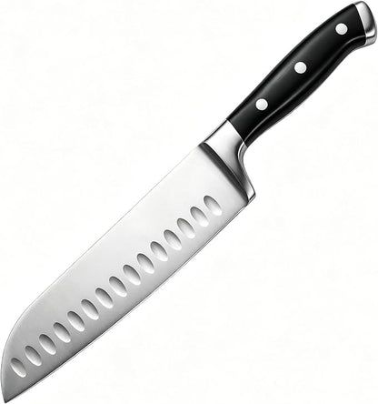 7 Inch High Carbon Steel Santoku Knife, Triple Rivet Kitchen Knives with Ergonomic Handle, Ultra Sharp Japanese Knife for Slicing, Dicing, Chopping Vegetables Meat and Fish