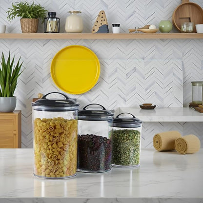 Food Storage Containers, BPA Free Airtight Canisters for Cereal, Pasta, Sugar, Coffee, Flour, Cookies, Loose Tea, for Kitchen Organization by Reston Lloyd, Set of 3, Charcoal Gray