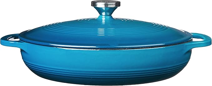 Lodge Essential Enamel Braiser 3.5 Quart - Refrigerator- & Oven-Safe up to 500° F - Heat-Retaining, Induction-Safe & PFAS-Free Enamel Cookware - Cornflower Blue
