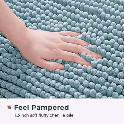 FRESHMINT Chenille Bathroom Rugs Mat 24"x17", Non-Slip Bath Mat for Bathroom Floor, Washable Soft Thick Water Absorbent Microfiber Shower Mat, Blue