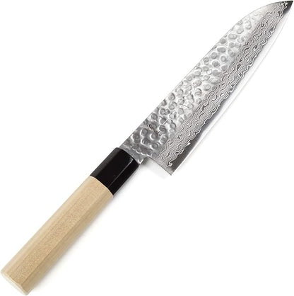 Japanese Multi Purpose Chef Knife Hammered Damascus VG-10 46 Layer Octagonal Magnolia Wood Handle, Santoku 7-inch (180mm)