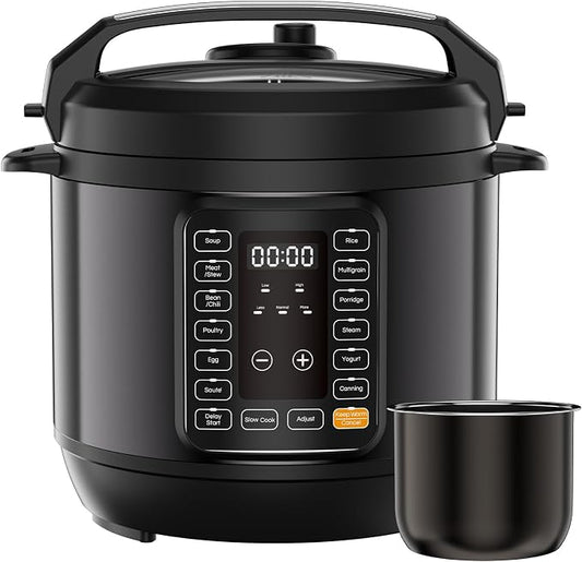 DUMOS Electric Pressure Cooker 16-in-1, 8QT Programmable Multi Cooker with 12 One-Touch Presets, Soup Steam Yogurt and More, Ceramic Inner Pot Delay Start & Keep Warm, Includes Recipe Guide, Black