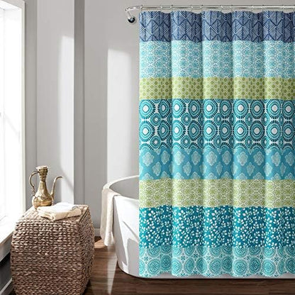 Lush Decor Bohemian Stripe Shower Curtain 72" W x 72" L Blue & Green - Bathroom Curtain - Striped Shower Curtain - Boho Decor - Fabric Shower Curtains