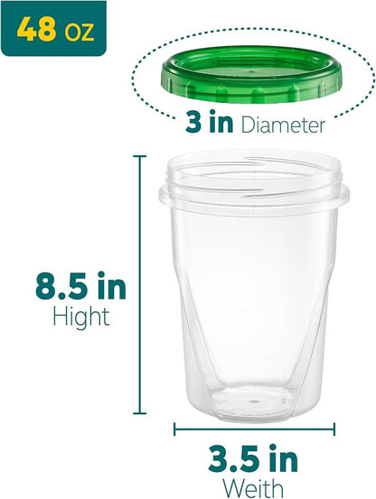 PLASTICPRO 6 Pack Twist Cap Food Storage Containers with Green Screw on Lid- 48 oz Reusable Meal Prep Containers - Large Freezer Containers Microwave Safe Green Plastic Food Storage