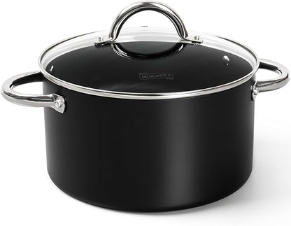 MICHELANGELO Stock Pot with Lid, Nonstick Cooking Pot, 6 Quart Soup Pot with Lid, Non Stick Pots with Stainless Steel Handle, Induction Compatible, Black