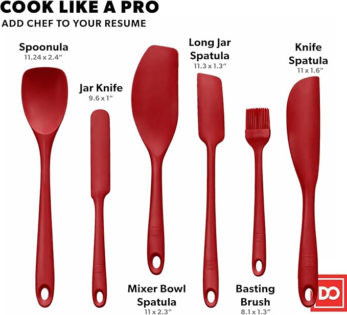 DI ORO 6-Piece Silicone Spatula Set - Rubber Kitchen Utensils for Baking, Cooking & Mixing - Heat-Resistant 600°F BPA Free Spatulas for Nonstick Cookware - Dishwasher Safe (Red)