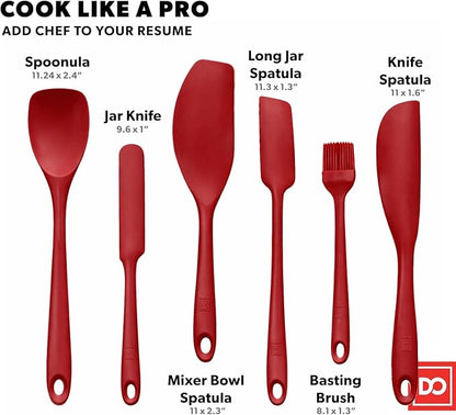 DI ORO 6-Piece Silicone Spatula Set - Rubber Kitchen Utensils for Baking, Cooking & Mixing - Heat-Resistant 600°F BPA Free Spatulas for Nonstick Cookware - Dishwasher Safe (Red)