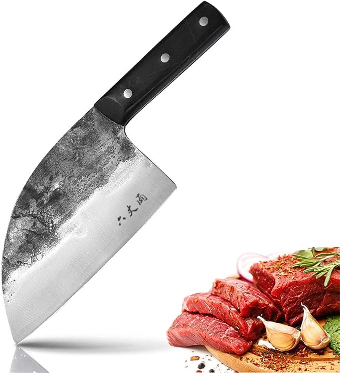 Forging Serbian Chef Knife Chopping Knives Full Tang High Carbon Clad Steel Almasi Butcher Cleaver for Kitchen Outdoor BBQ Camping Birthday Christmas Gift Men