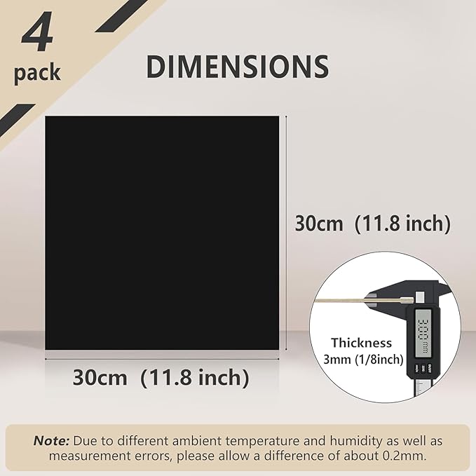 4 Pack Pre-Painted Colored Plywood Sheets,12x12x1/8 Inch (3mm) Basswood Board,Ideal for Laser Cutting, Engraving, DIY Crafts, Ornaments, Models Making (Black)