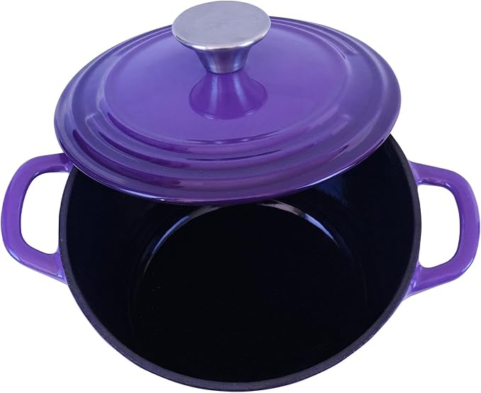 Flavehc Dutch Oven Pot with Lid 2.8 Qt Cast Iron Dutch Oven for Bread Baking, Purple Enameled Cast Iron Soup Pot, Small Deep Dutch Oven for Soup, Stews & Small Family Meals