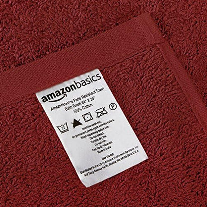 Amazon Basics Fade-Resistant 100% Cotton Washcloths for Bathroom, Soft Absorbent, 6-Piece, Crimson