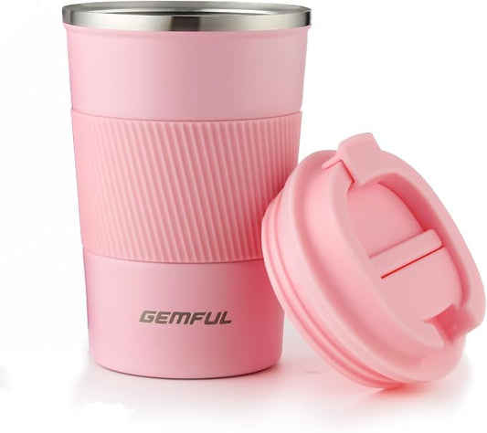 GEMFUL Travel Coffee Mug 13 oz Insulated Coffee Tumbler To Go with Lid Leak Proof Vacuum Stainless Steel Reusable for Hot Cold Drinks (Pink)