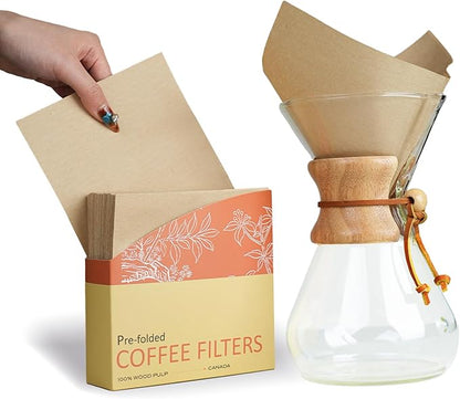 Bake Choice Pre-folded Natural Unbleached Coffee Filters - 50 Pack, Compatible with Pour-Over Coffee Makers