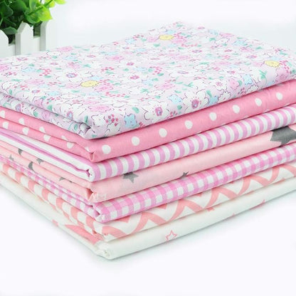 Printed Cotton Twill Pre-Cut Quilting Fat Quarter Fabric Assortments Craft Cloth Bundle Squares DIY for Sewing Crafting Rose Flavor(Pink Assortments,18 by 20.5Inch)