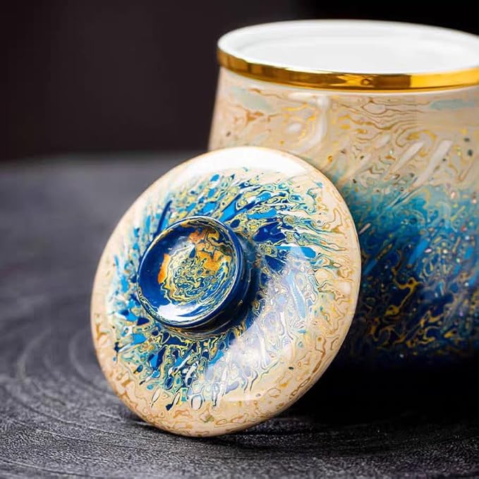Lacquer Moment Handcrafted One-of-a-Kind Lacquer Cup 360ml (12.2oz) with Removable Infuser Artisan Chinese Lacquerware Luxury Gift for Her Him Mother’s Day Birthday Anniversary (Azure Tide)
