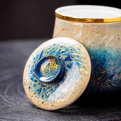 Lacquer Moment Handcrafted One-of-a-Kind Lacquer Cup 360ml (12.2oz) with Removable Infuser Artisan Chinese Lacquerware Luxury Gift for Her Him Mother’s Day Birthday Anniversary (Azure Tide)