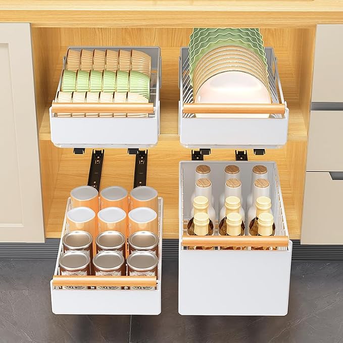 Pull Out Cabinet Organizer,Heavy Duty Slide Out Pantry Shelves With Adhesive Nano Film, Sliding Drawer Storage for Kitchen, Pantry, Shelves（14.96"Dx9.44"Wx3.54”H）