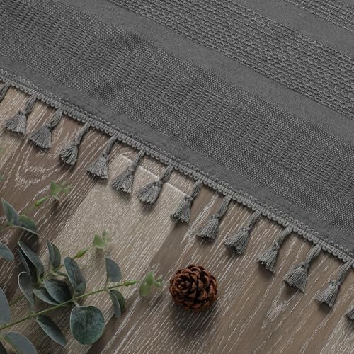 OVZME Boho Shower Curtain 72 Inch Long, Modern Farmhouse Rustic Striped Tassel Fabric Shower Curtain for Bathroom, Heavy Duty Vintage Country Bathroom Decoration, 72Wx72L Inches, Charcoal Grey