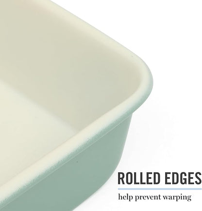 Martha Stewart Gallen 13 x 9 Inch Rectangular Nonstick Carbon Steel Cake and Baking Pan – Teal, Durable Bakeware for Even Cooking and Easy Release