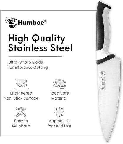 8-Inch Chef Knife, NSF Certified Razor-Sharp High Carbon Stainless Steel Blade – Ergonomic Color Coded Handle, Non-Slip Grip Kitchen Knife, DT-10 Series, White