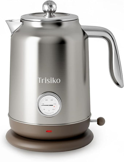 1.7L Large Electric Kettle with Thermometer,57.oz Electric Tea kettle with Automatically Shut Off,304 Stainless Steel,1200W Hot Water Kettle Electric for Coffee&Tea (Chrome)