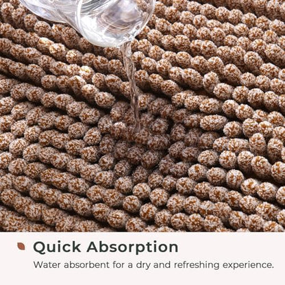 FRESHMINT Chenille Bath Rugs Extra Soft and Absorbent Microfiber Shag Rug, Non-Slip Runner Carpet for Tub Bathroom Shower Mat, Machine-Washable Durable Thick Area Rugs (Caramel Heather, 24" x 17")