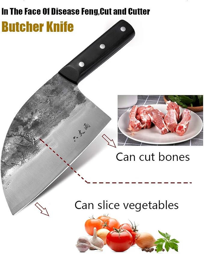 Forging Serbian Chef Knife Chopping Knives Full Tang High Carbon Clad Steel Almasi Butcher Cleaver for Kitchen Outdoor BBQ Camping Birthday Christmas Gift Men