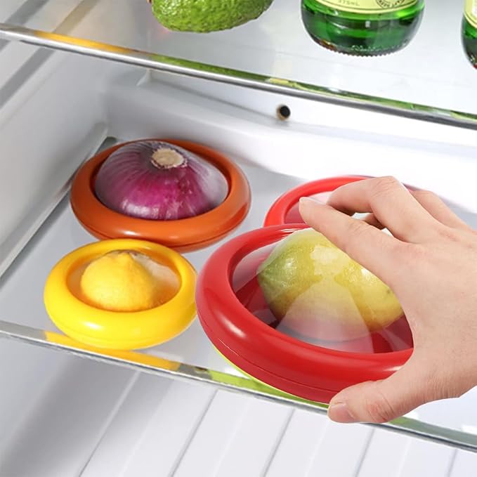 Reusable Fruit and Vegetable Storage Containers Lemon Keeper Tomato Holder Silicone Food Savers Fresh Stretch Pod for Fridge 2 Pack