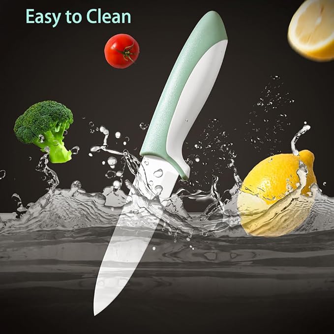 2 pcs ceramic knife - 4 Inch green and pink fruit knife with hippo shape cover, paring knife, use for fruit bread vegetable and meat (green and pink)