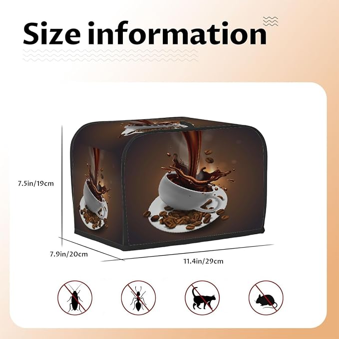 Brown Coffee Art Toaster Cover 2 Slice Wide Slot Washable Kitchen Appliance Covers Fingerprint Bread Machine Dust Cover Small Toaster Oven Accessories Covers Bread Maker Bag Women Gift