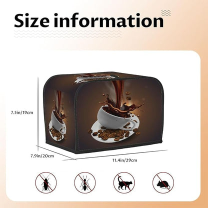 Brown Coffee Art Toaster Cover 2 Slice Wide Slot Washable Kitchen Appliance Covers Fingerprint Bread Machine Dust Cover Small Toaster Oven Accessories Covers Bread Maker Bag Women Gift