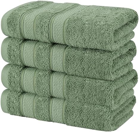 American Soft Linen Salem 100% Cotton Turkish 4 Piece Hand Towels for Bathroom, 600 GSM Soft Absorbent Quickdry Hand Face Towel Set, Sage Green