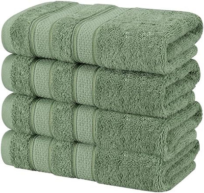 American Soft Linen Salem 100% Cotton Turkish 4 Piece Hand Towels for Bathroom, 600 GSM Soft Absorbent Quickdry Hand Face Towel Set, Sage Green