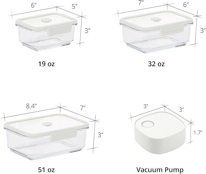 Neoflam Vacu Seal 13-Piece Vacuum Food Storage Set – Borosilicate Glass with Vacuum Pump | Airtight Stackable Containers with Steam-Valve Lids | Oven Freezer Dishwasher Microwave Compatible