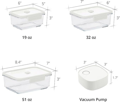 Neoflam Vacu Seal 13-Piece Vacuum Food Storage Set – Borosilicate Glass with Vacuum Pump | Airtight Stackable Containers with Steam-Valve Lids | Oven Freezer Dishwasher Microwave Compatible