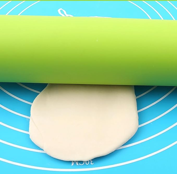 Green Rolling Pin, 11.4 Inch Silicon Rolling Pin with Wooden Handle for Kneading the Dough of Baking Bread, Pizza, Cookie, Noodles (green, 12 inch)