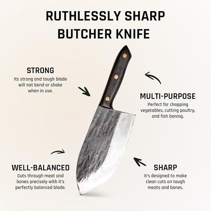 COOLINA Galba Butcher Knife, Full Tang Wide Blade, All-around Kitchen Knife for Meats and Bones