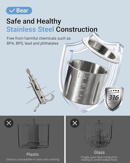 Bear All-Stainless Steel Baby Food Maker, NutriEase 3-Stage Texture, OneStep Baby Food Processor Puree Maker, Preset Function, Self-Clean&Dishwasher safe, Effortless Healthy Homemade Baby Food,Upgrade