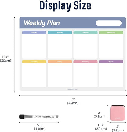 Loukin 17"x11.8" Weekly Dry Erase Calendar 2 Pack, Electrostatic Adsorption Whiteboard Planner, Reusable Schedule Organizer for Office, Classroom, Refrigerator, 6 Markers & 1 Eraser Included