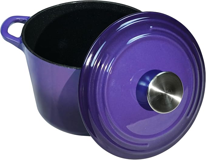 Flavehc Dutch Oven Pot with Lid 2.8 Qt Cast Iron Dutch Oven for Bread Baking, Purple Enameled Cast Iron Soup Pot, Small Deep Dutch Oven for Soup, Stews & Small Family Meals