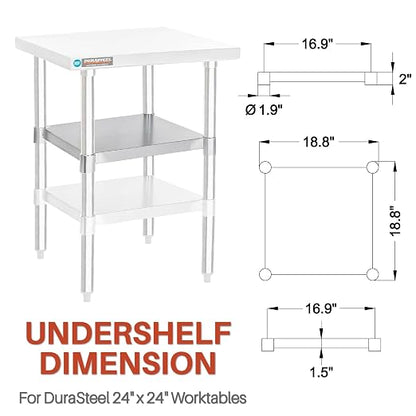DuraSteel Galvanized Under Shelf for Work Tables - Extra Adjustable Lower Shelf for 24" x 24" Stainless Steel and Wooden Worktables - Fits for use in Restaurant, Warehouse, Home, Kitchen, Garage