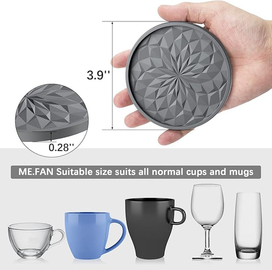 ME.FAN Silicone Coasters with Holder,[6 Pack] Drinking Coasters - Cup Mat for Hot or Cold Drinks, Thickened, Non-Slip, Non-stick,Deep Tray Navy Blue